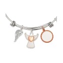 14K Rose Gold Flash-Plated Brass Mother of Pearl and Crystal Multi Charm Bangle Bracelet