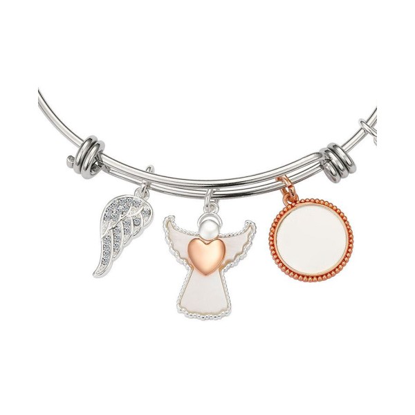 14K Rose Gold Flash-Plated Brass Mother of Pearl and Crystal Multi Charm Bangle Bracelet