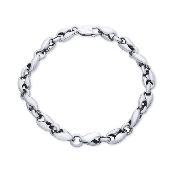 Men's Polished Curved Link Bracelet in Sterling Silver