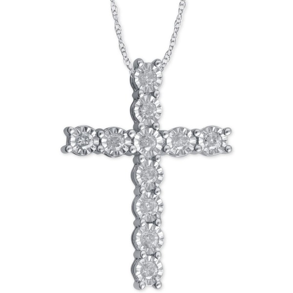 Diamond Cross Pendant Necklace (1/4 ct. t.w.) in Sterling Silver