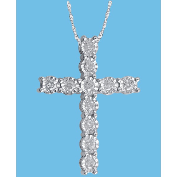 Diamond Cross Pendant Necklace (1/4 ct. t.w.) in Sterling Silver