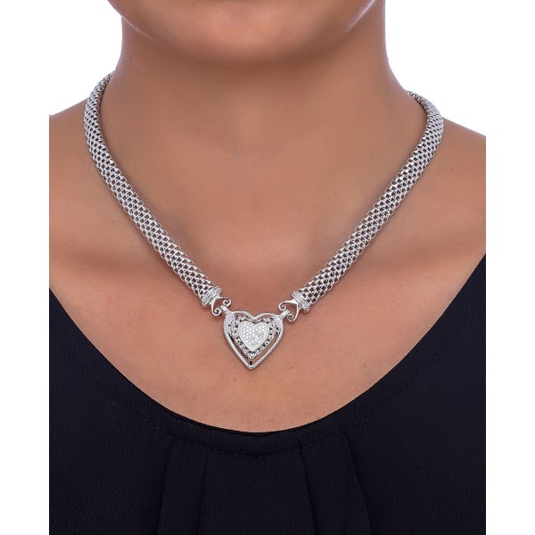 Diamond Mesh Heart Necklace in Sterling Silver (1/4 ct. t.w.)