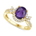 Amethyst (1-1/2 ct. t.w.) & White Sapphire (1/2 ct. t.w.) Halo Statement Ring in 14k Gold-Plated Sterling Silver