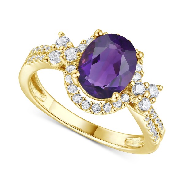 Amethyst (1-1/2 ct. t.w.) & White Sapphire (1/2 ct. t.w.) Halo Statement Ring in 14k Gold-Plated Sterling Silver