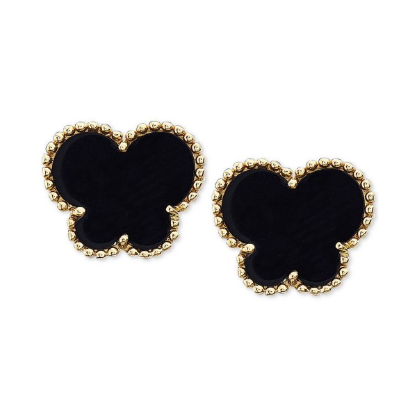 Onyx (9 x 7 mm) Butterfly Stud Earrings in 14k Gold