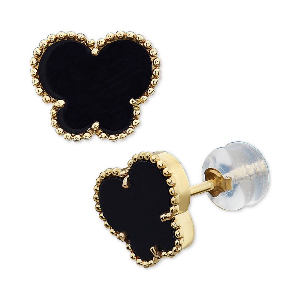 Onyx (9 x 7 mm) Butterfly Stud Earrings in 14k Gold