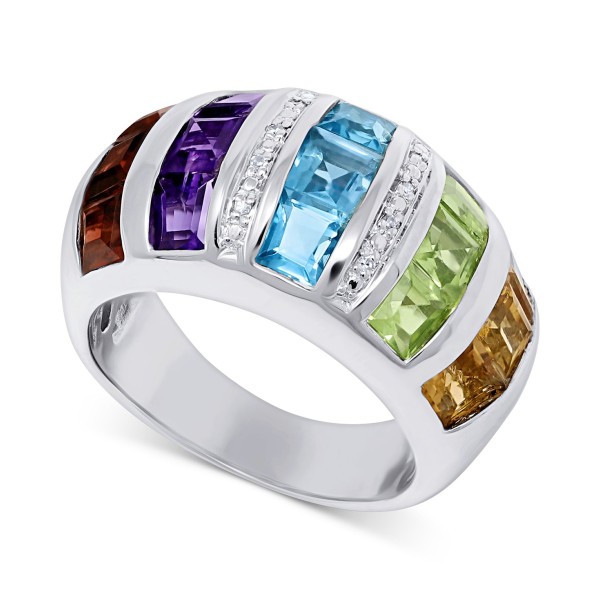 Multi-Gemstone (4-3/4 ct. t.w.) & Diamond Accent Statement Ring in Sterling Silver