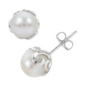 Cultured Freshwater Pearl (8-1/2mm) Filigree Stud Earrings in Sterling Silver