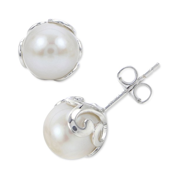 Cultured Freshwater Pearl (8-1/2mm) Filigree Stud Earrings in Sterling Silver